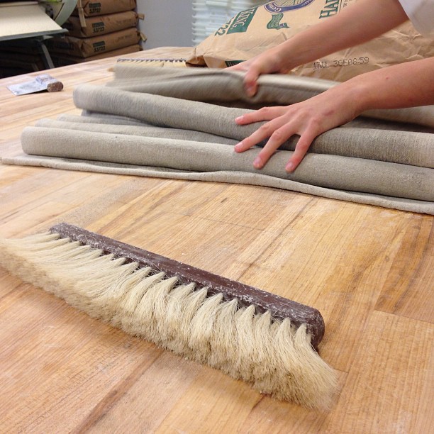 The bread linens and flour broom in the  @BouchonBakery kitchen