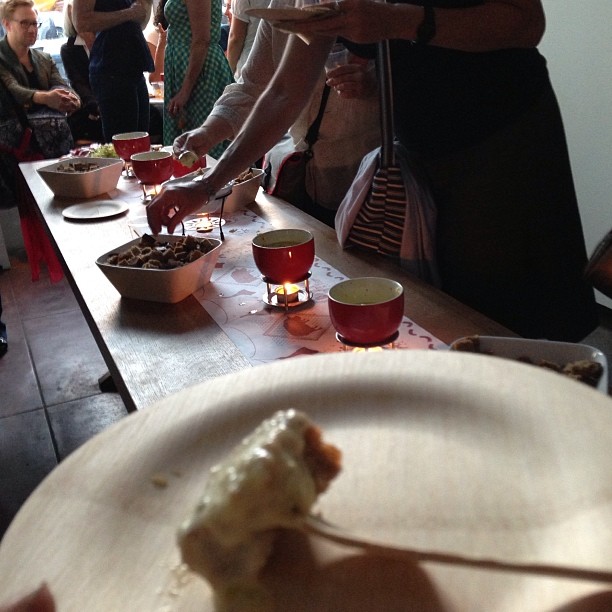 Cheese herbed fondue made with tons of cheeses from #GoodFoodAwards.