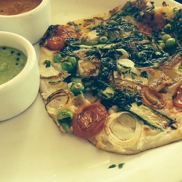 Spring Uttapam - Just the thing to celebrate peas, asparagus, green onions! On the #menu at #DOSASF Fillmore.