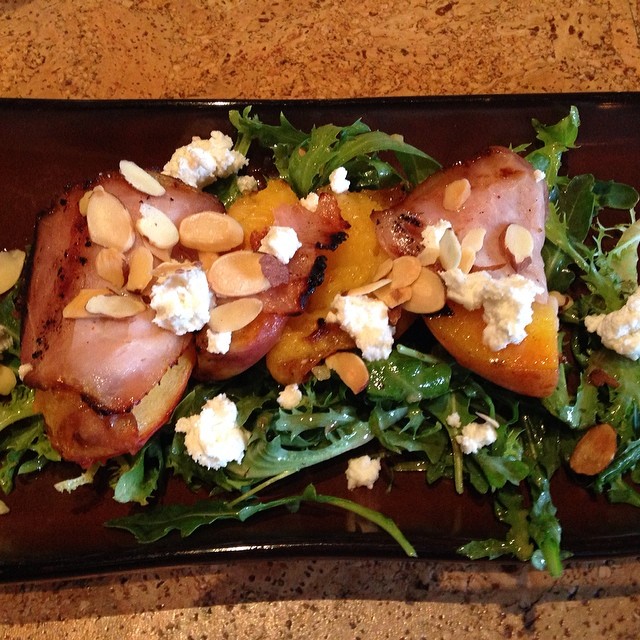 Ready to devour the grilled peach chèvre salad #ZinRestaurant. #WineRoad.