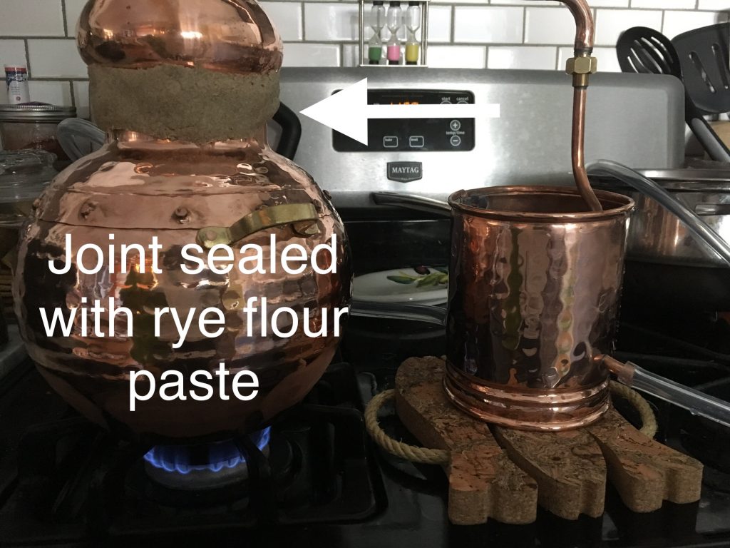 What set up of copper still for making hydrosol on a stove looks like